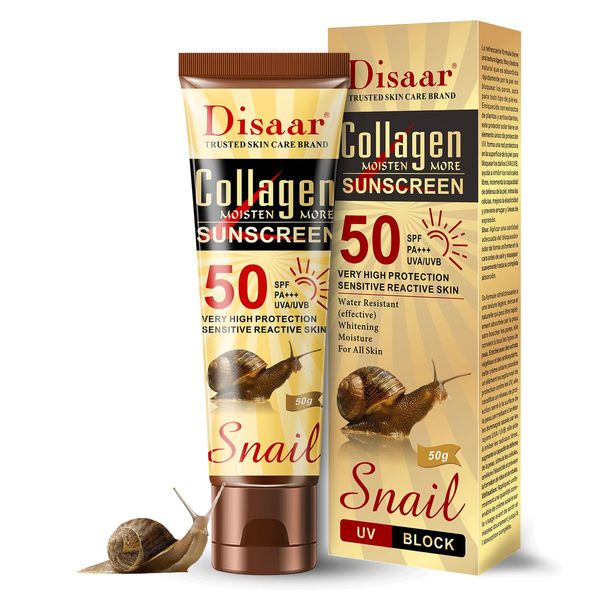 Shefave Snail Sonnencreme 50 Collagen-Sonnenschutz Gesicht & KöRper Tinted Sunscreen SPF 50+ Pa+++| Schnecke Kollagen Sun Cream Feuchtigkeitsspendendes, Anti-UV Erfrischend Nicht Fettend