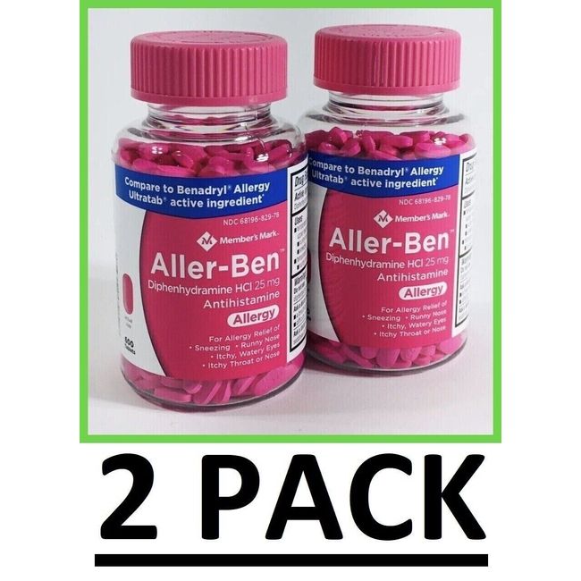 2 Pack ~ Member’s Mark Aller-Ben Allergy Med's 2/600ct = 1200 Tabs 25mg