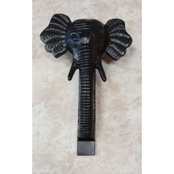 Nature Entry Door Knocker Cast Iron Large Elephant Black