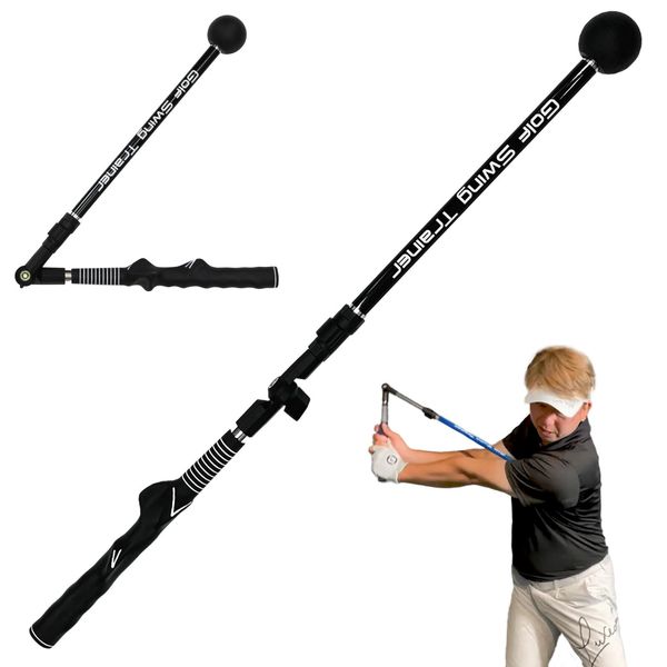 GolfStyle Golf Swing Practice Equipment, Swing Trainer, Swing, Folding, Stretching, Swing Practice, Golf Practice Equipment, Training Equipment, Indoor and Outdoor Adjustable (Black)