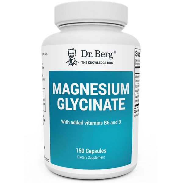 Dr. Berg's Magnesium Glycinate 400mg - Fully Chelated Veg Capsules for Stress, Calm, Relaxation & Sleep Support w/Vitamin D & B6-150