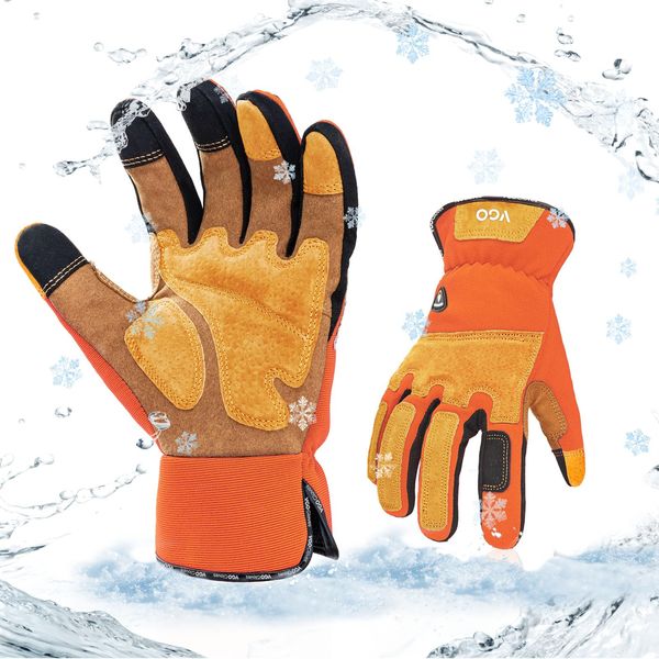 [Vgo...] SL7475FLWP Thermal Gardening Gloves, Rose Gloves, Synthetic Leather, Fleece-Lined, Gardening Gloves, Splash Prevention, Touch Panel Compatible, Gardening Supplies, Work Gloves (Orange, M)