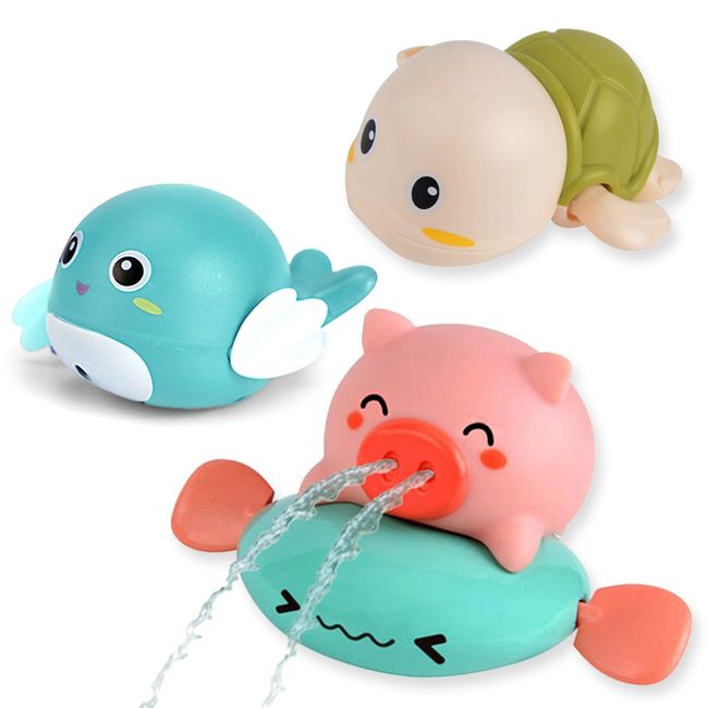 JUYEE Bath Toy, Baby, Water Play, Popular Ranking Rainbow Shower, Pig, Turtle, Dolphin, Birthday Gift, Baby Shower Gift (Set of 3 - Color Random)