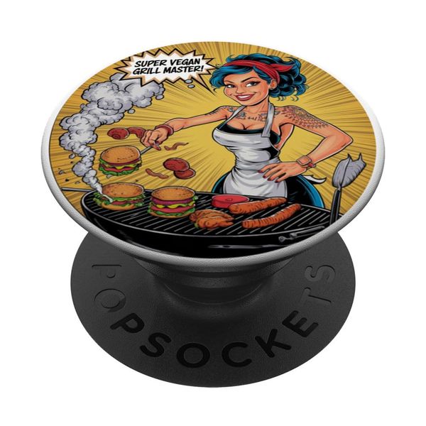 Vegan Grillmaster Burger & BBQ Queen Barbecue Grill Master PopSockets Standard PopGrip