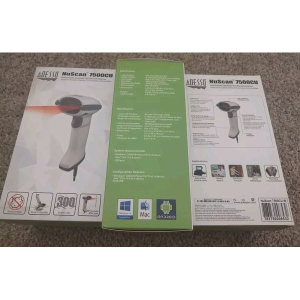 Adesso NUSCAN 7500CU Health Care Antimicrobial CCD Barcode Scanner USB