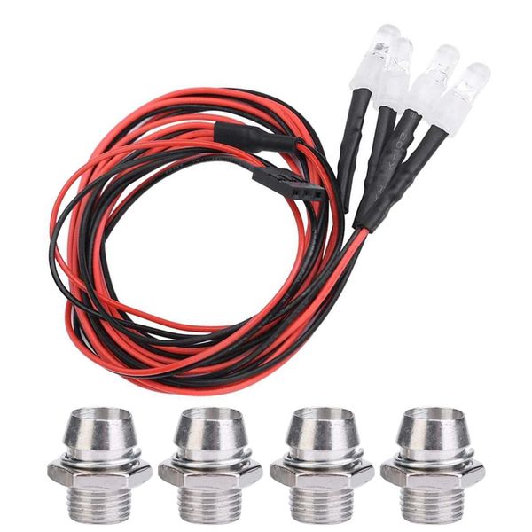 RC Car LED Lights Kits 5mm Headlight Taillight 2 White 2 Red LED Light Set or 1/10 Model Car Truck Accessory(2x white 5mm LED,2x red 3mm LED)