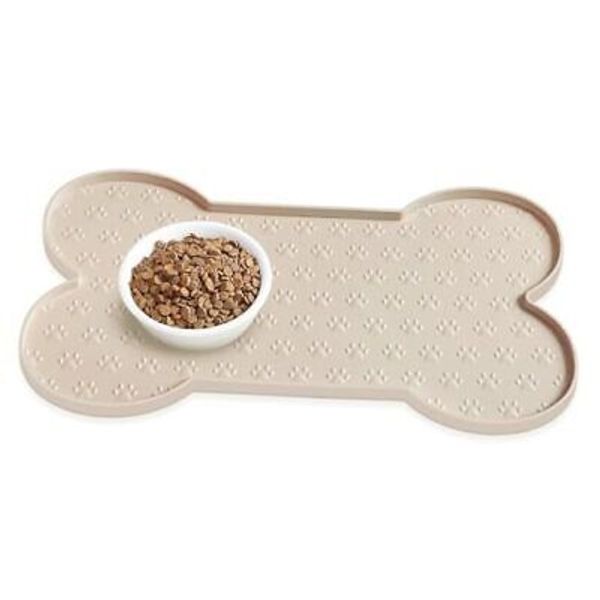 Dog Food Mat Anti-Slip Silicone Dog Bowl Mat Thicker Pet 19.4" x 9.8" Beige