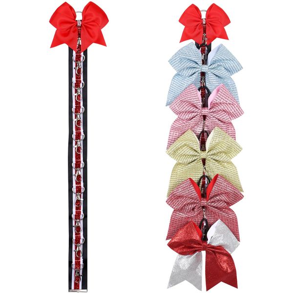 Cheer Bow Holder for Cheerleading Backpack Bag, Oaoleer Sports Cheerleading Bow Storage Hanging Chain, Cheer Stuff for Cheerleading Teen Girls High School College (Red (10 Clasp）)