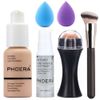 6PCS Liquid Foundation Set Matte Liquid Full Coverage Foundation with Face Primer Volcanic Stone Oil Rollers Foundation Brush Makeup Sponge Makeup Set (#103)