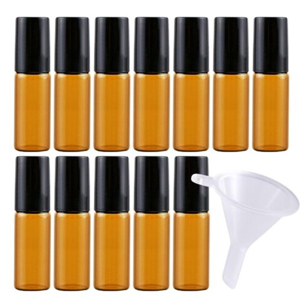 I&#39;m so happy roll-on bottle, 10ml, light-proof, refillable container, glass, transparent, atomizer, perfume, with funnel, set of 12 (5ml)