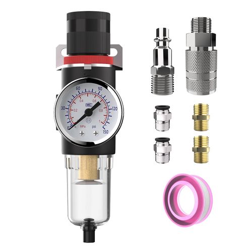 CNZG PNEU Air Pressure Regulator 1/4 Inline Compressor Water Separator Pneumatic Filter with Gauge Parts Compressed AFR2000+US Brass Kit