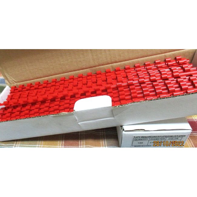 100 Red Plastic Binding Element 19 Ring 3/16" (4mm) Combs for Folders