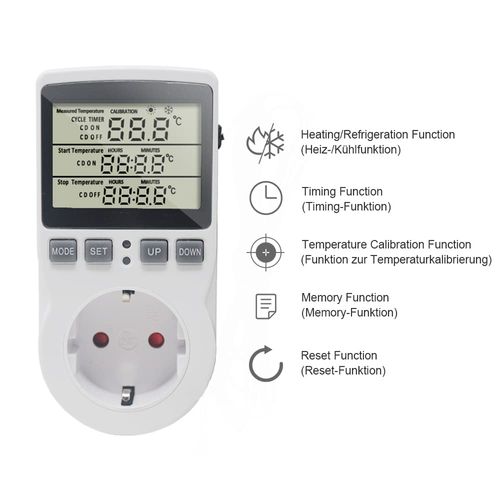 KETOTEK KT3100 Digital Thermostat Socket Thermostat with Sensor 3 m Socket Temperature Controlled 230 V 16 A for Greenhouse Aquarium Brewing Fermentation Germination Heating Cooling