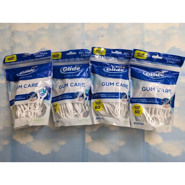 LOT (4) ORAL-B GLIDE GUM CARE FLOSS PICKS   60 COUNT EACH