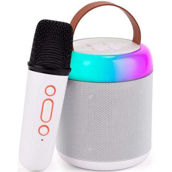 Doboli Mini Karaoke Machine for Kids, Portable Bluetooth Speaker with Wireless Microphone, Birthday Gifts for Kids, Toys Gifts for 3, 4, 5, 6, 7, 8, 9, 10, 11, 12+ Year Old Girls and Boys (White)