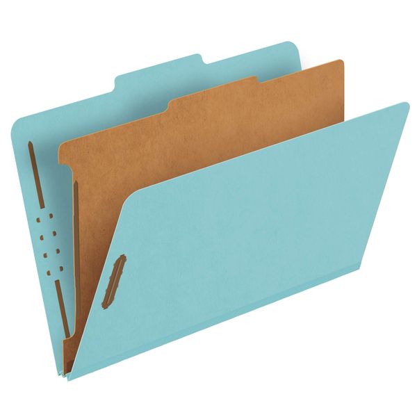 Pendaflex Recycled Classification File Folders, 1 Divider, 2" Embedded Fasteners, 2/5 Tab Cut, Legal Size, Light Blue, Box of 10 (28777R)