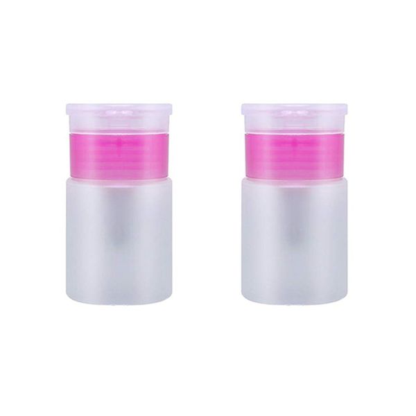 2 Pieces 60ml Push Down Empty Pump Dispenser Bottle Nail Polish Remover Pump Empty Bottle Dispenser with Flip Top Cap for Nail Polish Remover Makeup Organizer Travel Bottle Pink