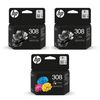 HP 308 2-Pack Black & 308 Colour Original Ink Cartridges - Combo Pack