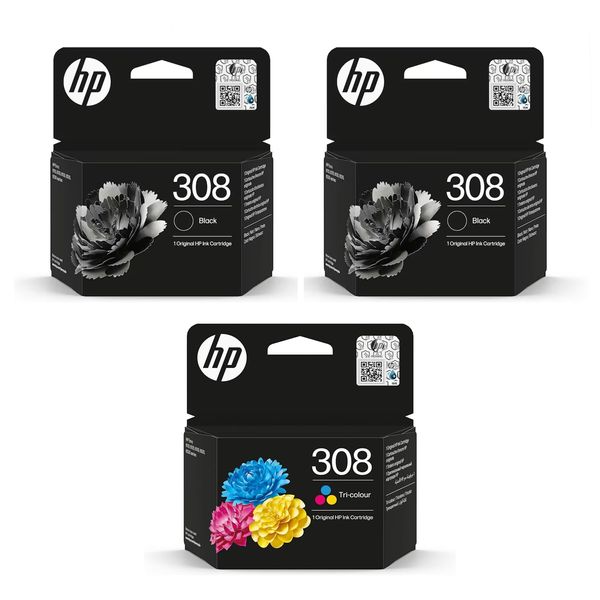 HP 308 2-Pack Black & 308 Colour Original Ink Cartridges - Combo Pack
