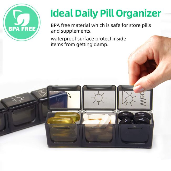 Pill Box 7 Day, Weekly Pill Organizer 3 Times A Day, Including 7 Individual  Daily Pill Cases, Portable Travel Medicine Organizer for Holding Medication/Vitamin/Fish  Oil/Supplements, BPA Free 