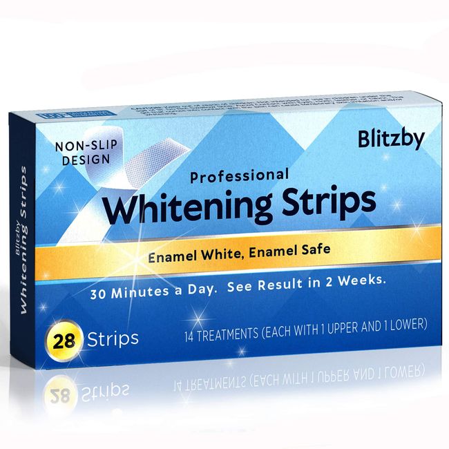 Blitzby Teeth Whitening Strips - 30 Minutes Express - Professional Effects - 28 Strips