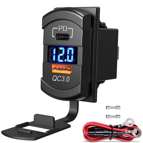WNNBTOVN 12V Dual USB Outlet,QC3.0 and PD Type C Car Socket, Fast Charger USB Adapter with LED Display Voltmeter for Rocker Switch Panel on Marine Boat RV Car Vehicle