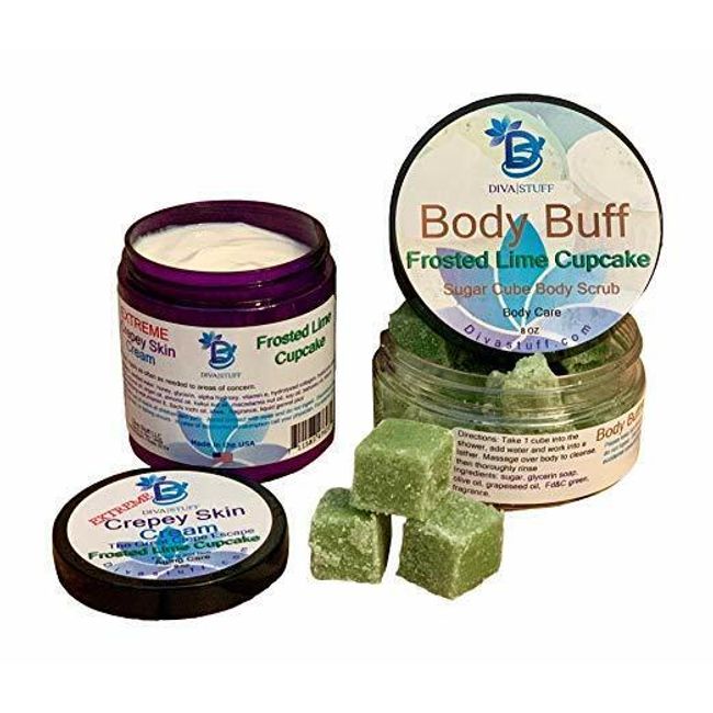 Extreme Crepey Skin, Body, & Face Cream & Sugar Scrub Set ,Frosted Lime Cupcake