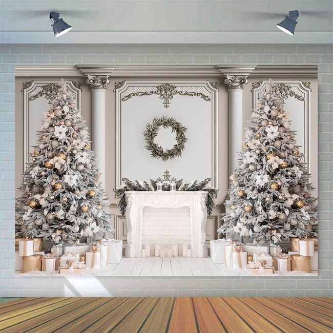 Mocsicka Classic Christmas Interior Room Photography Backdrop White  Christmas Fireplace Photo Background Decorated Xmas Tree Family Kids  Holiday Party