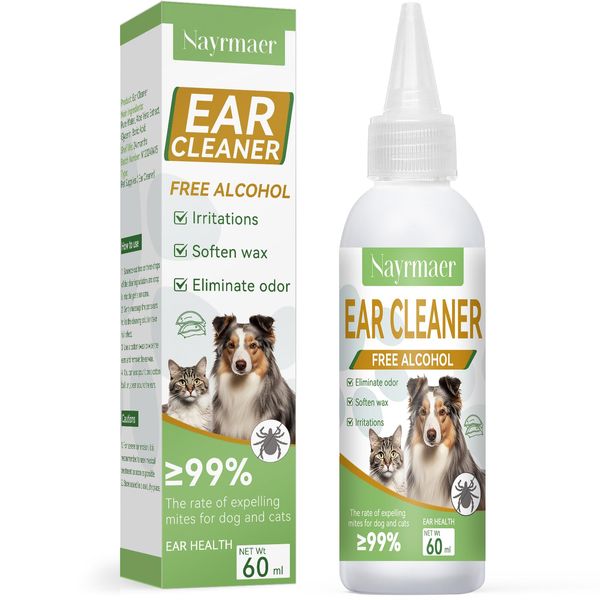 Nayrmaer Ear Care for Dogs, 60 ml Dog Ear Cleaner Solution, Dog Ear Drops Provides Relief for Yeast Infection, Itching and Ear Cleaner for Dogs, Cats and All Other Animals