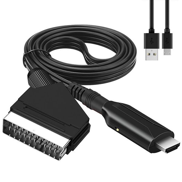 CJBIN SCART zu HDMI Kabel, Scart auf HDMI Konverter, SCART auf HDMI Adapter, Video Audio Wandler HD mit SCART-Eingangskabel & HDMI-Ausgangsanschluss, für HDTV STB VHS VCR PS3 Sky DVD Blu ray