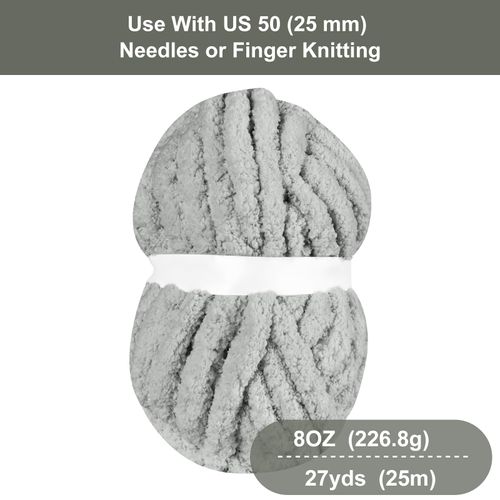 BSRHOME Chunky Chenille Yarn for Hand Knitting,Fluffy Soft Jumbo Yarn by Circular Needle & Crochet Hook,Super Bulky Big Yarn for Chunky Blanket,Large Thick Arm Knitting Yarn,1 Pack,Light Grey