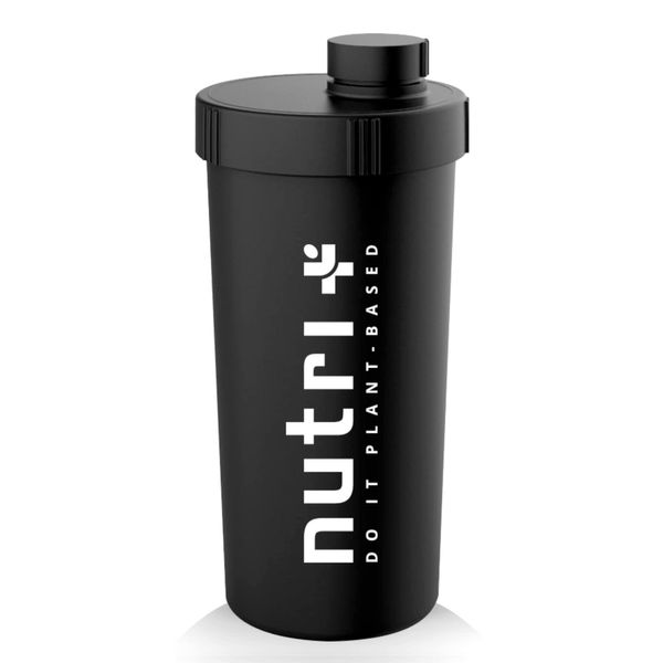 Nutri + Protein Shaker nachhaltig 600ml schwarz - ohne billiges Plastik - Premium Proteinshaker Becher black aus Bio Kunststoff (Zuckerrohr) - 100% recyclebar und klimafreundlich