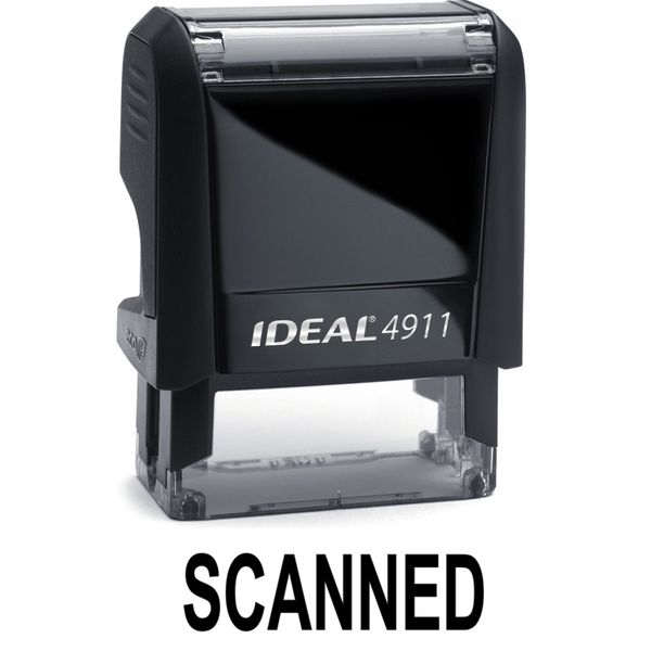 SCANNED stamp text, IDEAL 4911 Self-inking Rubber Stamp with BLACK INK