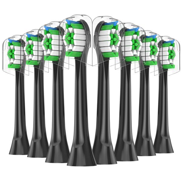 KHBD Toothbrush Heads Compatible with Philips Sonicare Electric Toothbrush, Replacement Brush Heads Fit for EasyClean, Gum Health, FlexCare, HealthyWhite Brush-Black-8 Pack