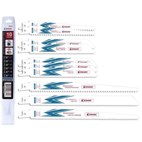 EZARC 10-Piece Reciprocating Saw Blades Set, Sabre Saw Blade for Wood and Metal Demolition