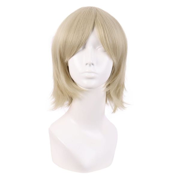 MapofBeauty 12 Inch/30 cm Men Women Short Straight Side Bangs Cosplay Costume Wig (Blonde)