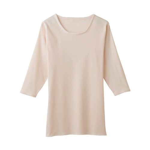 Gunze KQ5047 Women's Inner Comfortable Workshop, Round Neck, 3/4 Sleeve Sleeper, 100% Cotton, Made in Japan, calf beige