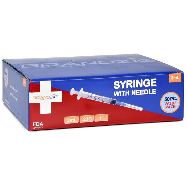 3ml Syringe with Needle - 23G, 1" Needle 50-Pack