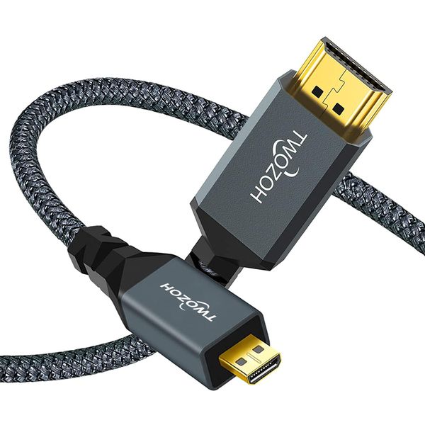 Twozoh Long Micro HDMI to HDMI Cable 30FT, HDMI to Micro HDMI Braided Cord Support 1080p GoPro Hero 7/8/9 Raspberry Pi 4 Sony A6000 A6300 Camera Nikon B500 Yoga 3 Pro