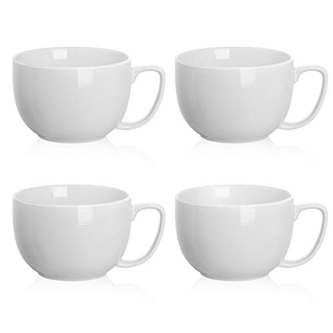 Bruntmor | Jumbo Soup Bowl and Cereal Mugs Wide Ceramic Mug Set of 4 24 Ounce, White