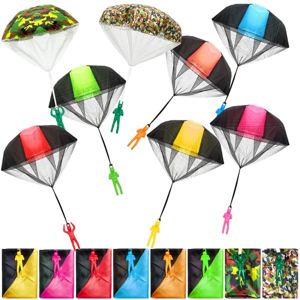 NANASO Parachute Toy, No Tangle Throw Throwing Parachute Men, Outdoor Children's Paratrooper Toy, Hand Throw Parachute Army Man (Red,Yellow,Blue,Rose Red,Orange,Green,Army Green,Camouflage)