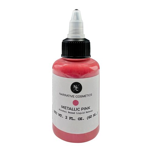 Narrative Cosmetics Metallic Alcohol Airbrush Paints - 2 fl oz, Skin Safe, Quick Dry, Waterproof, Sweatproof, Transferproof Liquid Makeup for Bodypainting, Theater, FX Makeup - Metallic Pink