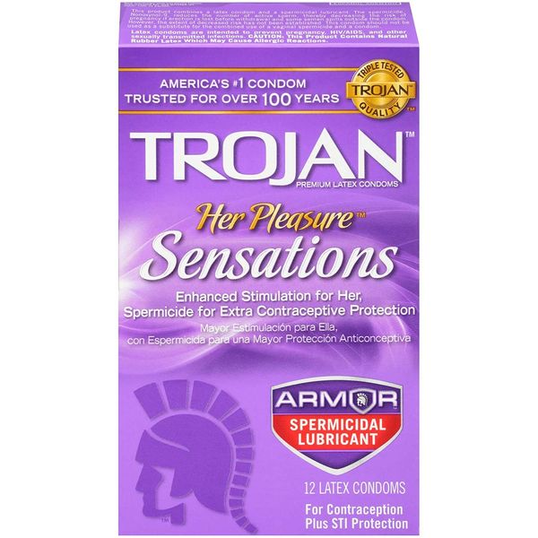 Trojan Her Pleasure Sensations Spermicidal Lubricated Condoms, 12ct