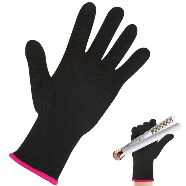 Dimeho Professional Heat Resistant Glove for Hair Styling Heat Blocking Gloves Reusable Hair Dye Heat Proof Gloves for Hair Straightener Flat and Curling Iron Wand Gloves (Pink Edge)