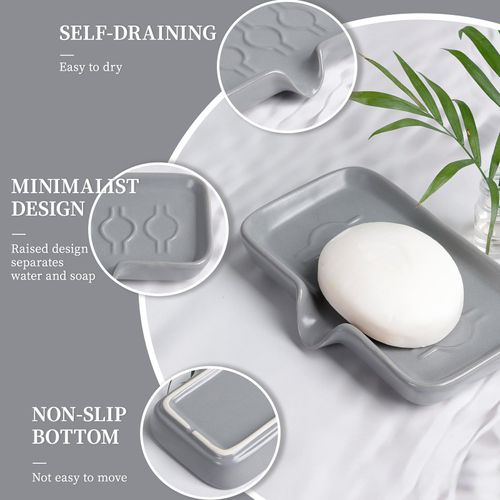Soap Dish, Ceramic Bar Soap Holder with Self Draining Design, Gray Soap Dish with Drainage for Bathroom Sink, Shower, or Kitchen Countertop – ANTIS'S HOME