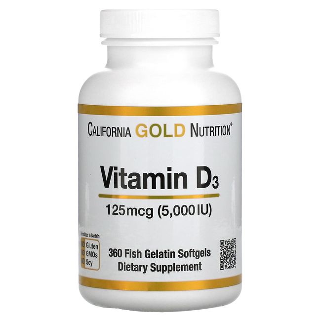 California Gold Nutrition Vitamin D3 125mcg 5000IU Fish Gelatin Soft Gel 360 Tablets