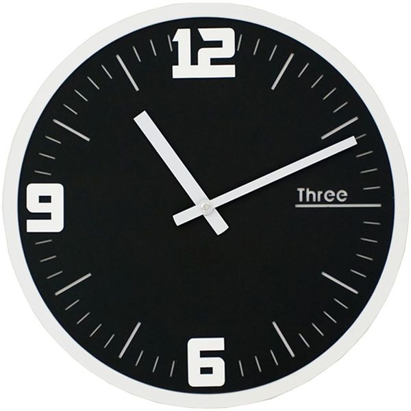 Modern Minimalist Bold White on Black Wall Clock