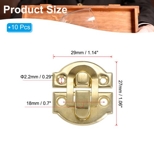 PATIKIL Small Metal Box Toggle Latch, 10 Pack Vintage Hasp Latch Lock Buckle Hardware with Mounting Screw for Wood Jewelry Cabinet Toolbox Ordinary Box, Gold