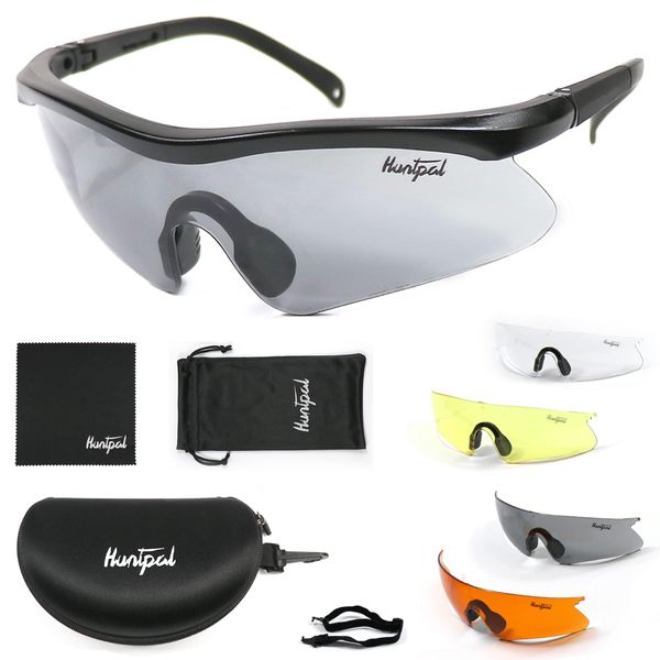 HUNTPAL Hunting Shooting Safety Glasses Shooting Range Eye Protection Goggles Set with 4 Interchangeable Lens, Universal Adjustable Half Frame Rubber Nose Scratch Impact Resistant Eyewear Sunglasses…