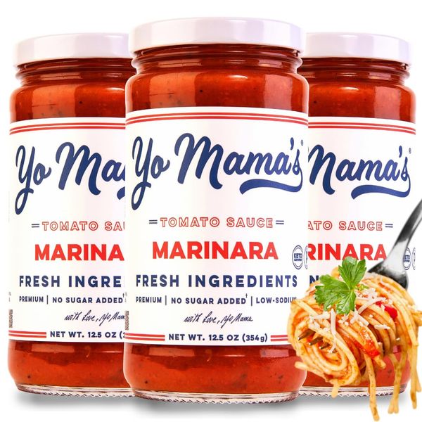 Yo Mama's Foods Keto Marinara Pasta Sauce - (3) 12.5 Ounce Jars - No Sugar Added, Low Carb, Low Sodium, Gluten Free, Paleo Friendly, and Made with Fresh, Non-GMO Tomatoes